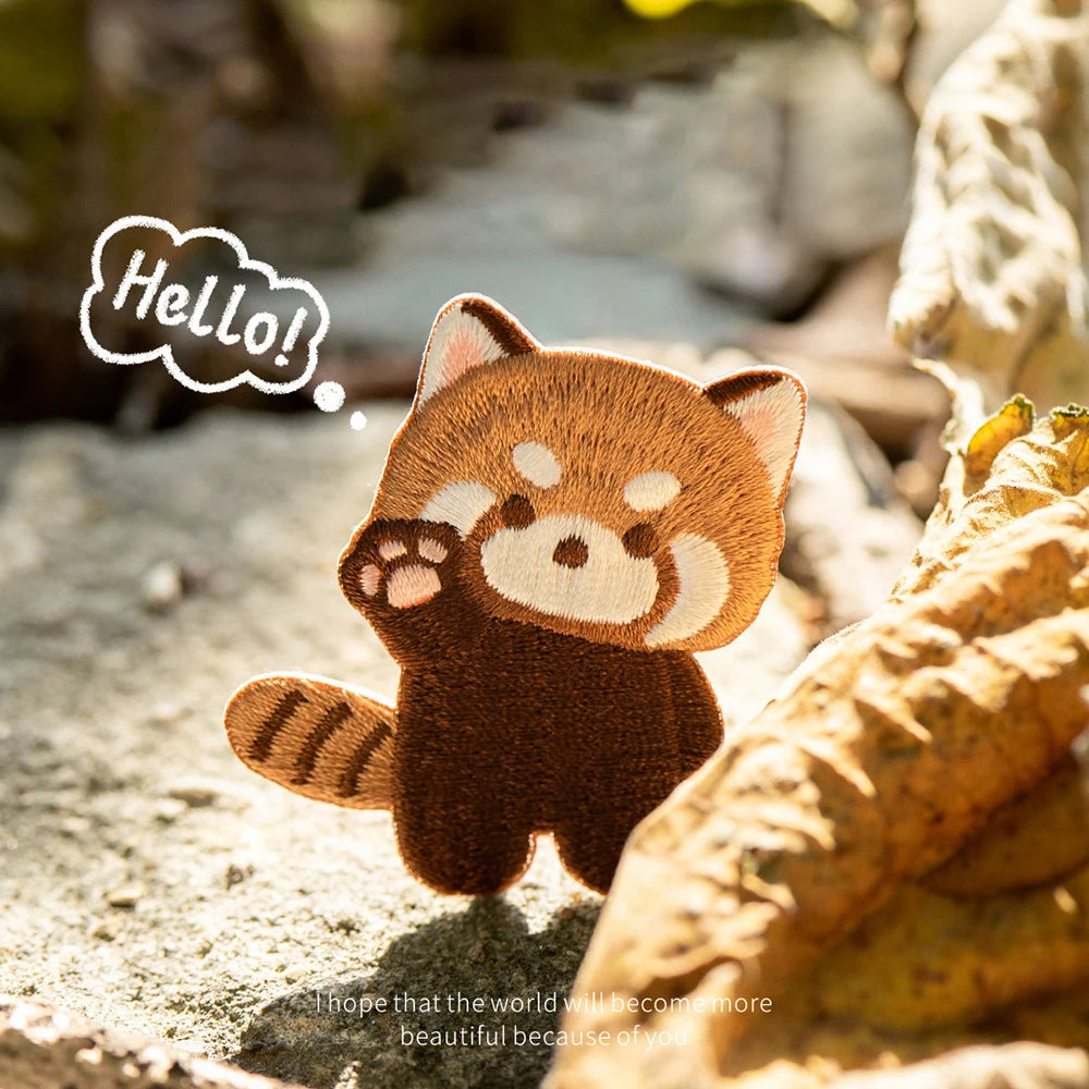 AHYONNIEX Red Panda Embroidery Patches for Boys Pants Stick On Patches Small Glue Sticker for Kids Clothing Repair Decoration