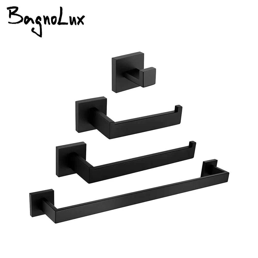 BagnoLux – beau crochet mural en acier inoxydable, accessoires de salle de bain, barre à serviettes, noir chromé