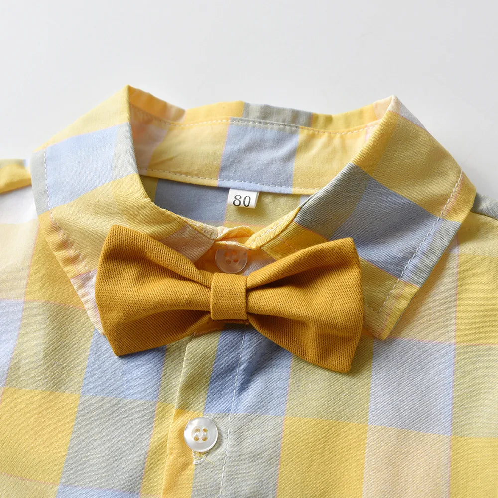 Boy Formal Suit Party Wear Spring 1 2 3 4 5 6 Years Kids Clothing Outfit Plaid Shirt Pants Suspender Boys Clothes Set