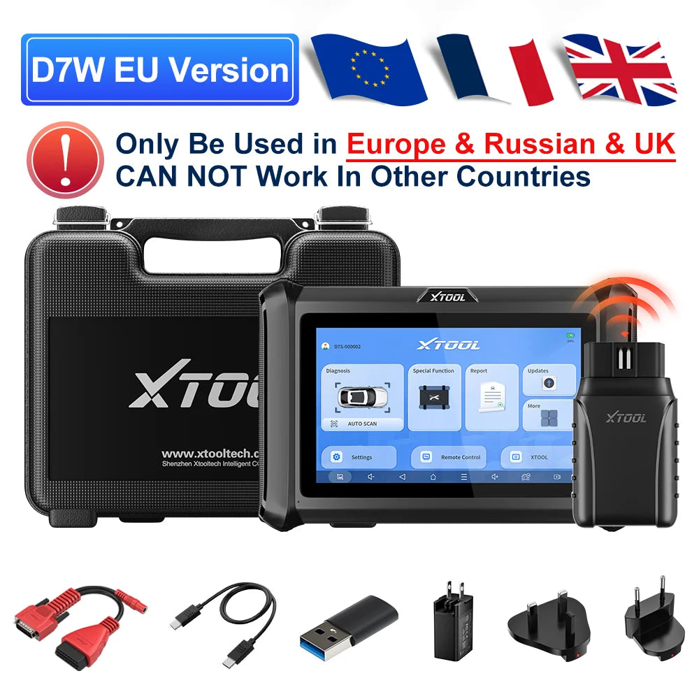 XTOOL D7W D7 BT Outil de diagnostic Bluetooth pour tous les systèmes de voiture, scanner automobile, codage ECU bidirectionnel, 39 réinitialisations CANFD DOIP FCA, livraison rapide depuis un entrepôt européen