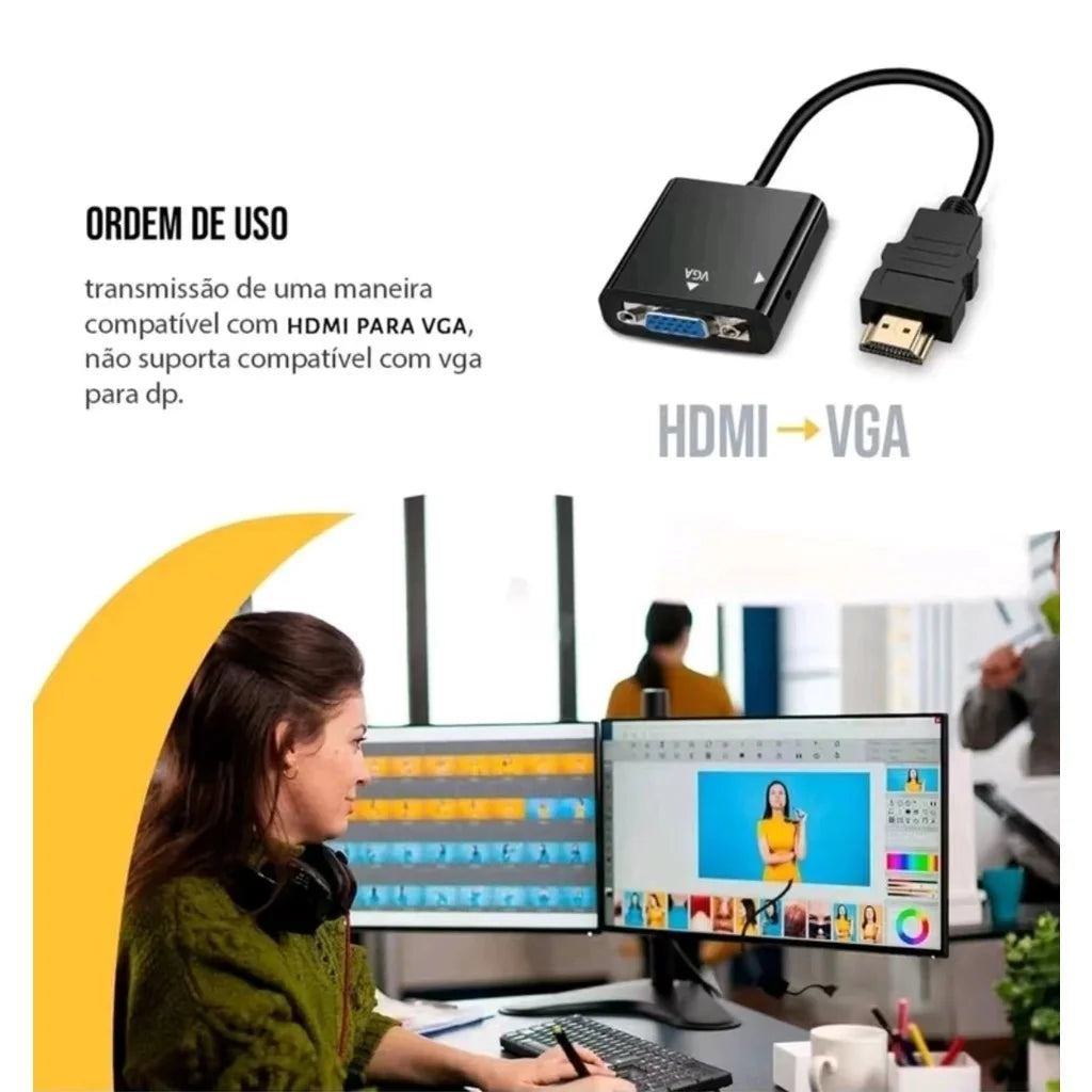 ALFA Cabo Adaptateur Convertisseur Hdmi Para Vga Com Saída P2 De Audio