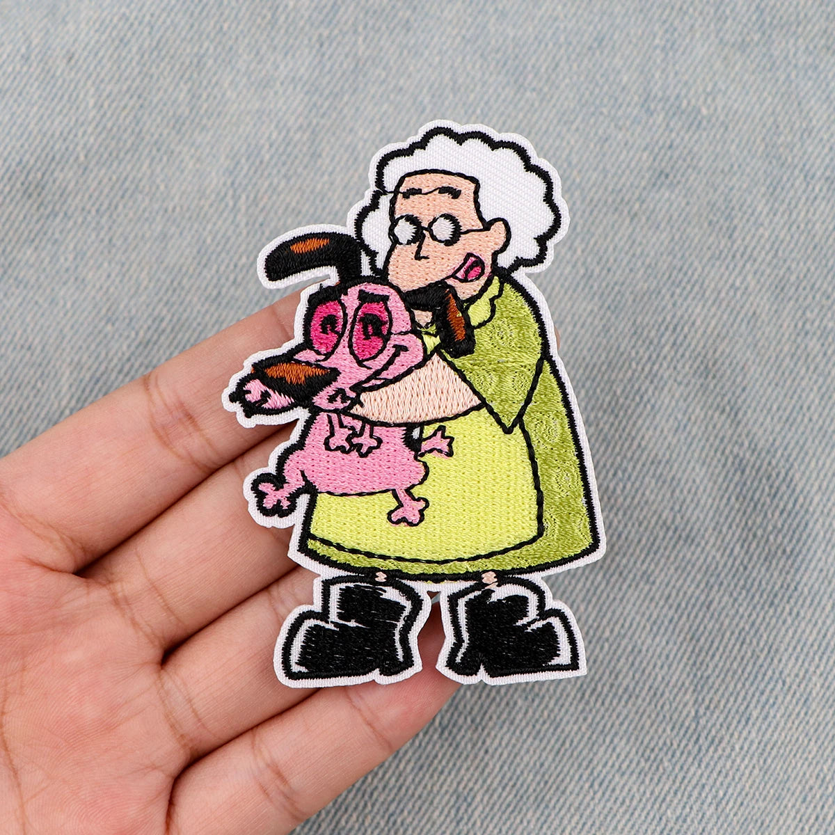 Grandma and Pink Dog Embroidered Patches For Kids Clothing DIY Badge Adhesive Cute Cartoon Patches On Clothes Stickers Appliques