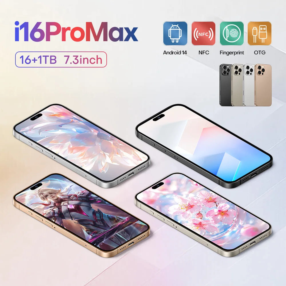 2025 nouveau smartphone i16promax phare 6.5 pouces 16 + 1 to 5g clé d'appareil photo empreinte digitale casque Bluetooth peut être acheté séparément