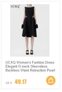 UCXQ Elegant Long Dress French Style Tassels Diamonds Fold Waist Ruffled Edges Evening Dresses Women 2025 Spring Autumn 3WQ8194