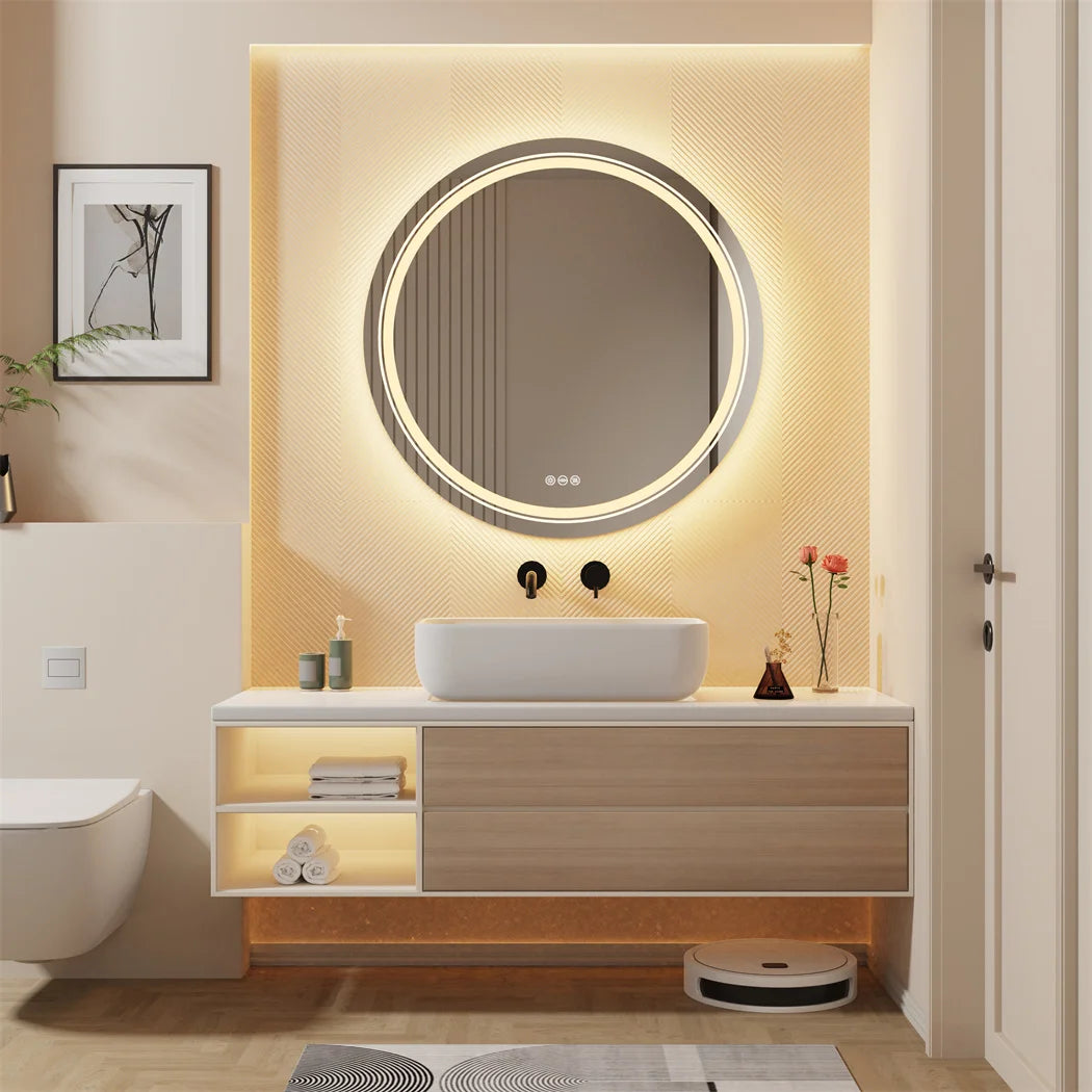 LUVODI-Miroir Intelligent Rond, Étanche, Lavabo, Douche, Vanité avec Écran Tactile