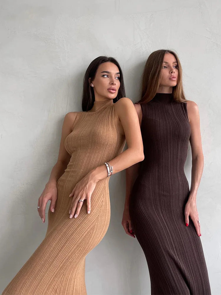 Tossy-Robe longue en fibre tricotée à col roulé pour femme, robe maxi femme, mince, élégante, mode, automne, 2023