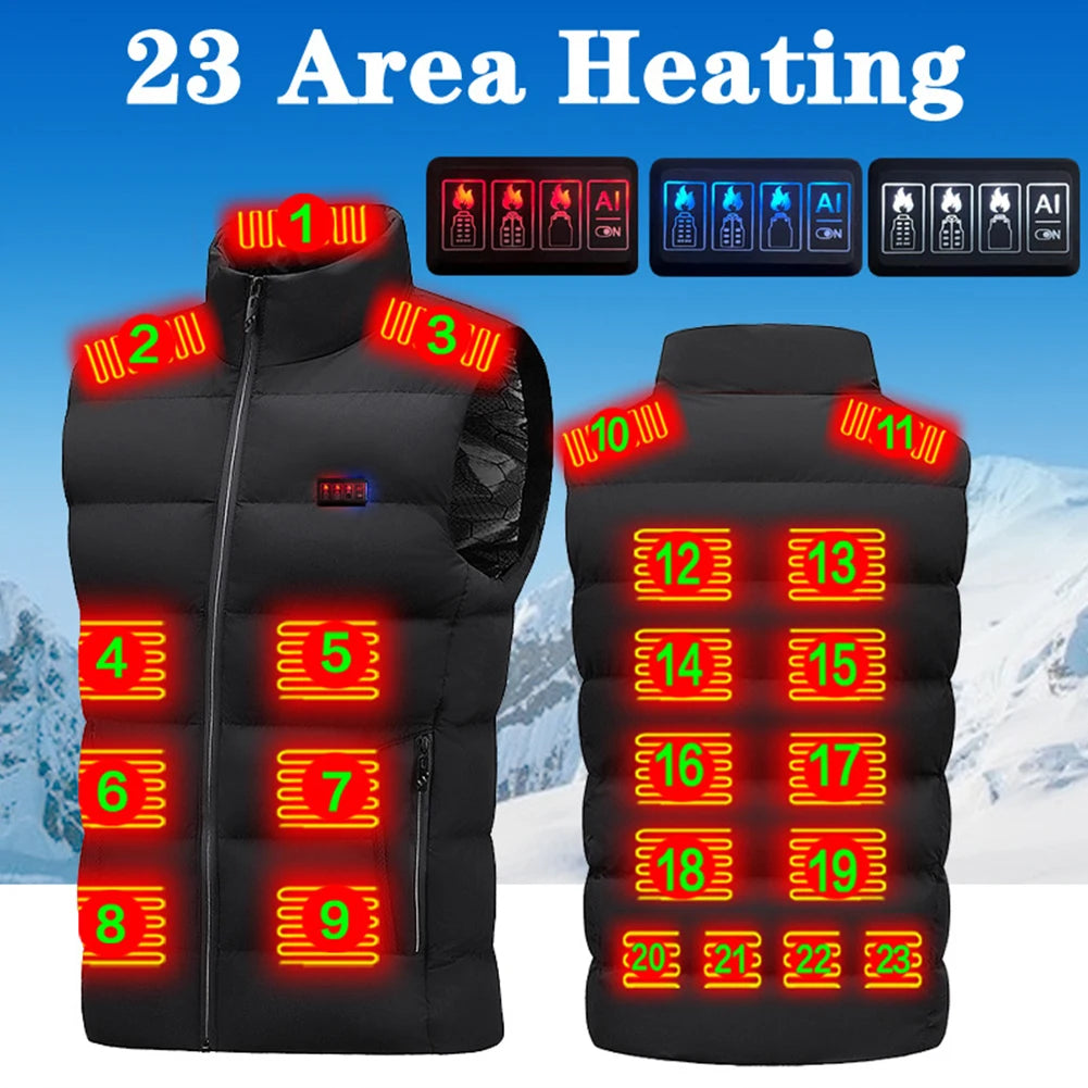 Veste chauffante en coton unisexe, manteau de chasse décontracté, contrôle intelligent de la température, USB métropolitain, 23 zones de chauffage, hommes et femmes, hiver
