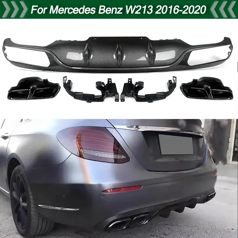 Diffuseur Arrière de Style Carbone avec Tuyau d'Échappement, Accessoire pour Mercedes W213, E200, E300, 2016-2020