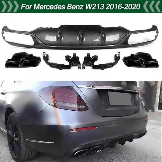 Diffuseur Arrière de Style Carbone avec Tuyau d'Échappement, Accessoire pour Mercedes W213, E200, E300, 2016-2020