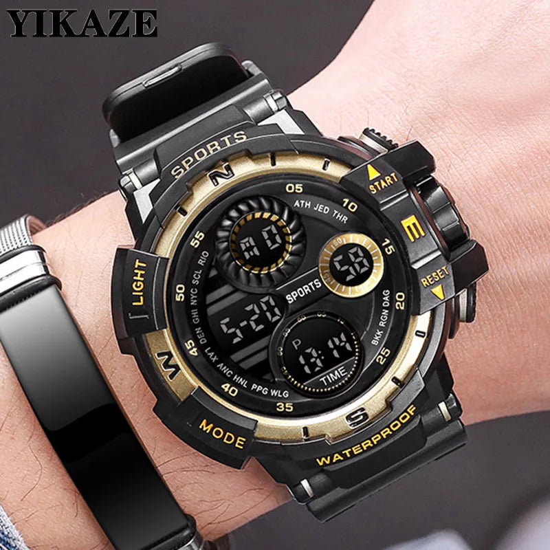 YIKAZE montre numérique noire pour hommes montres de sport étanche chronographe extérieur horloge à main G infanterie choc étudiant montre-bracelet