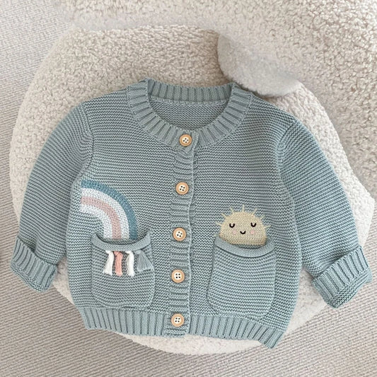 Vêtements pour bébés de 0 à 3 ans, manteau à motif brodé arc-en-ciel, fil de coton avec deux poches, nouvelle collection automne