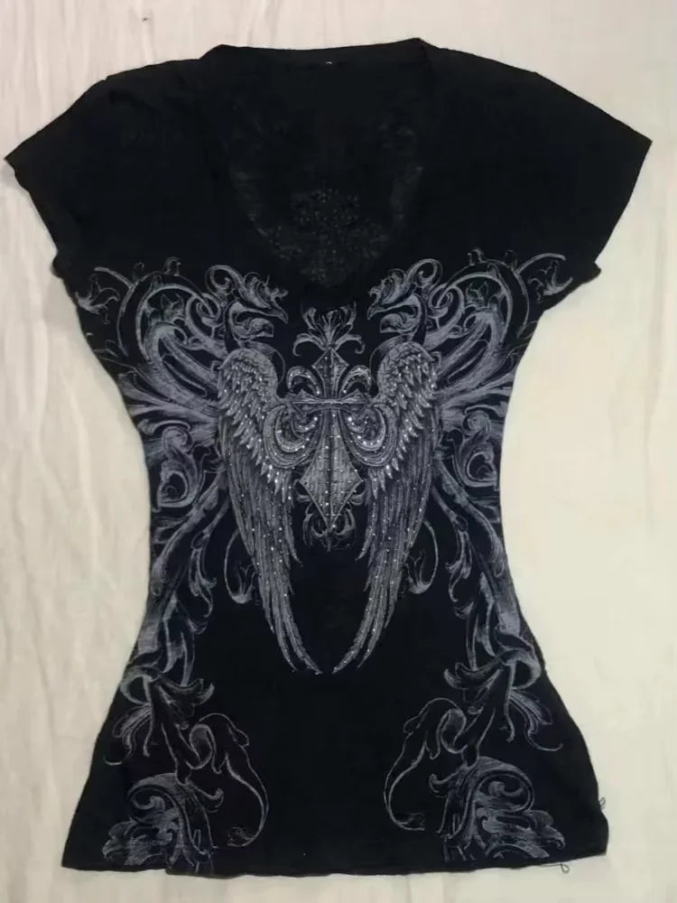 Vintage vêtements femmes imprimer Sexy Punk Streetwear mince Femme t-shirts chemise gothique décontracté Grunge t-shirts 2000s Emo Y2k haut court