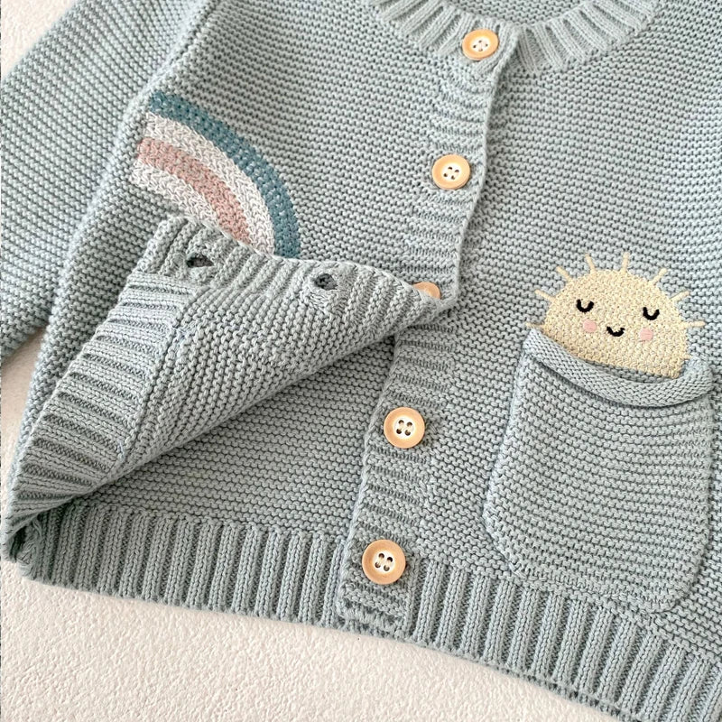 Vêtements pour bébés de 0 à 3 ans, manteau à motif brodé arc-en-ciel, fil de coton avec deux poches, nouvelle collection automne