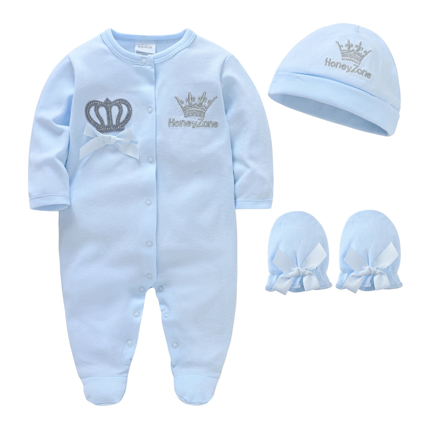 Honeyzone Pyjama Bebe printemps automne bébé garçon vêtements ensemble couronne bleue imprimé combinaison à manches longues nouveau-né barboteuse sommeil 0 à 12 mois