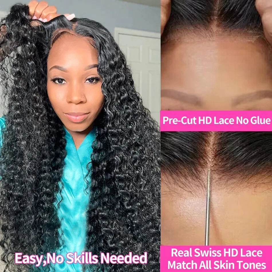 Perruque Lace Front Wig sans colle bouclée pour femme, perruques Deep Wave, cheveux humains, fermeture à lacet, prête à porter, 13x4 HD, 5x5, 6x4