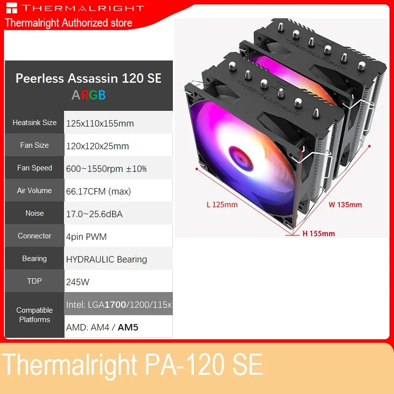 Thermalright Peerless Assassin 120 SE Daul-Tower radiateur CPU à flux latéral LGA1700 1200 AM4 AM5 PA-120SE refroidissement PA120 SE