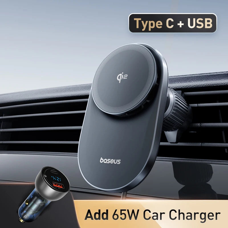 Baseus Chargeur sans fil magnétique pour voiture, Qi2, 15W, charge rapide, support de téléphone, ventilateur de refroidissement, iPhone 16, 15, 14, Samsung, Xiaomi
