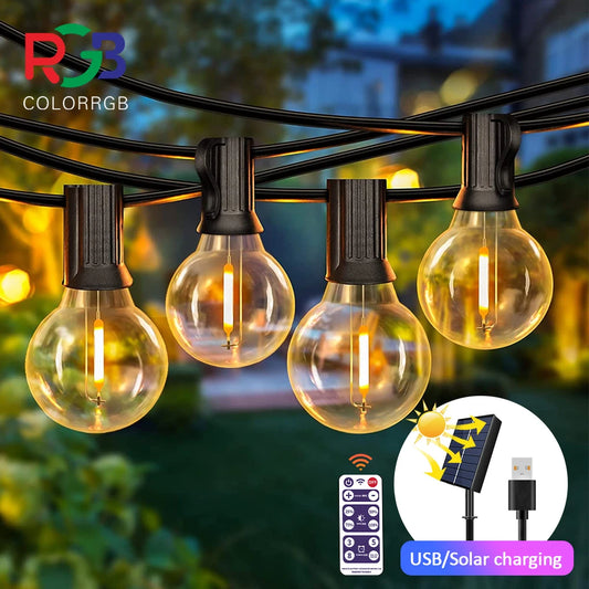 12M 30 LEDS G40 guirlandes solaires lumières de Patio extérieur solaire et alimenté par USB étanche Globe suspendus lumières avec incassable