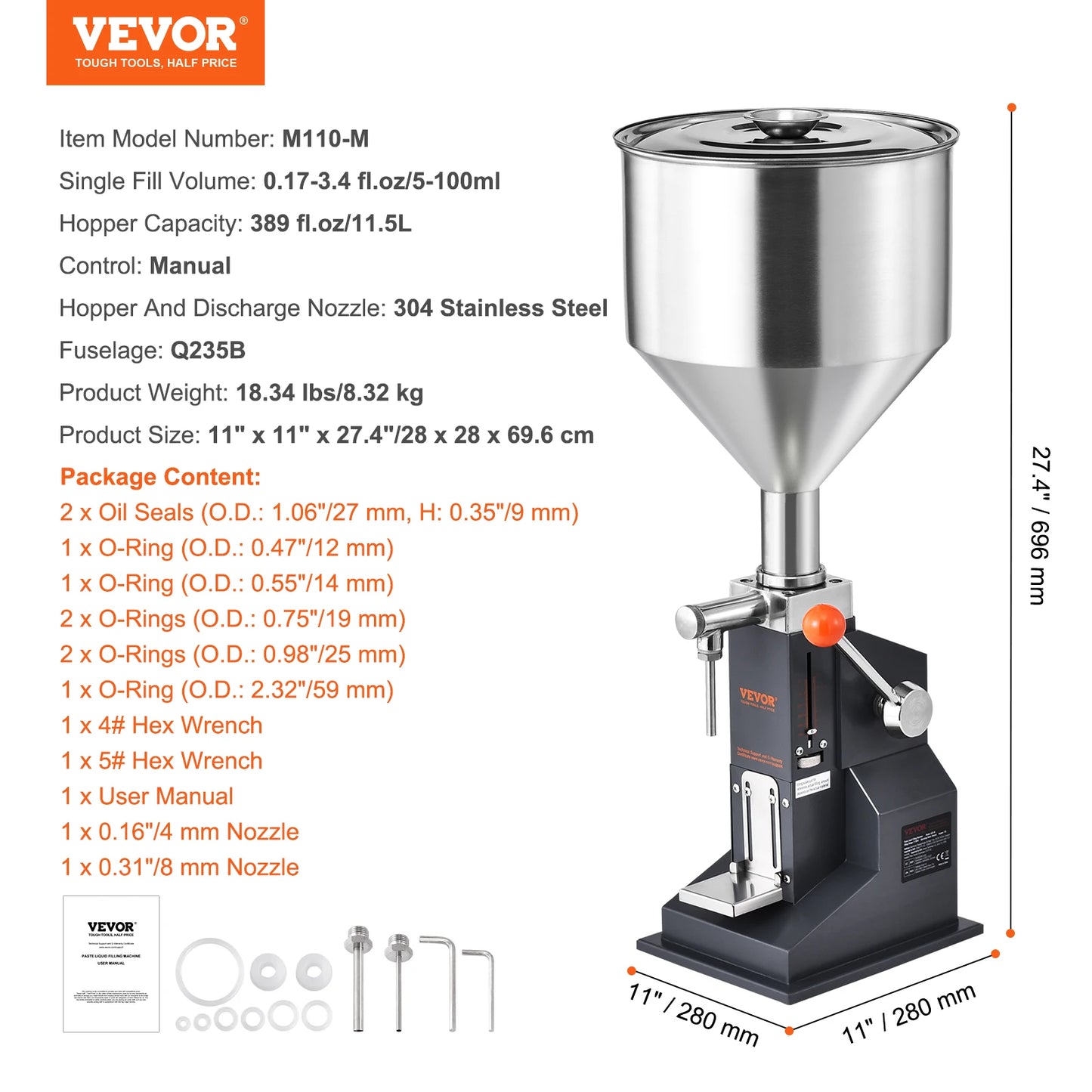 VEVOR Machine de Remplissage de Liquide Pâte Pneumatique 5-50 mL Remplisseuse de Bouteilles en Acier Inoxydable avec Pédale pour Lait, Eau, Jus, Huile Essentielle, Shampoing, Miel, Lotion Cosmétique