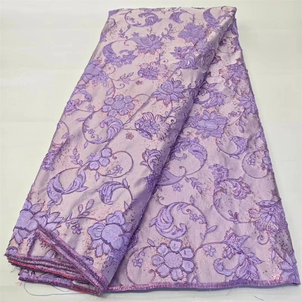 Tissu de luxe Jacquard brocart africain jaune pour femmes nigérianes, motif Floral damassé doré, matériel pour robe en dentelle, Brocard Tissu 5 Yard DB14