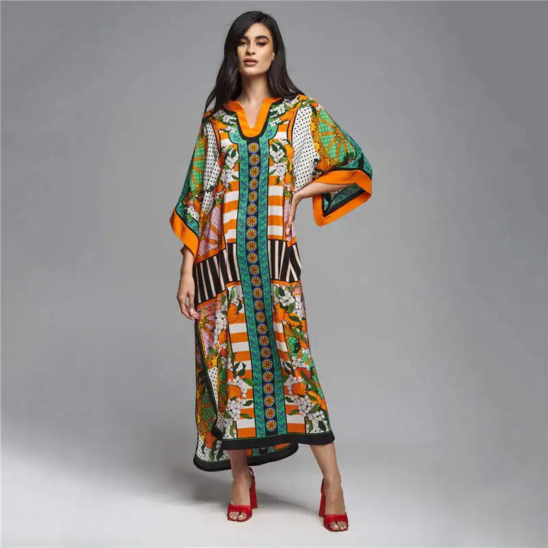 Tenues de plage pour femmes, cache-maillot de bain, robe caftan, tunique longue, Maxi, grande taille, maillot de bain imprimé Polyester