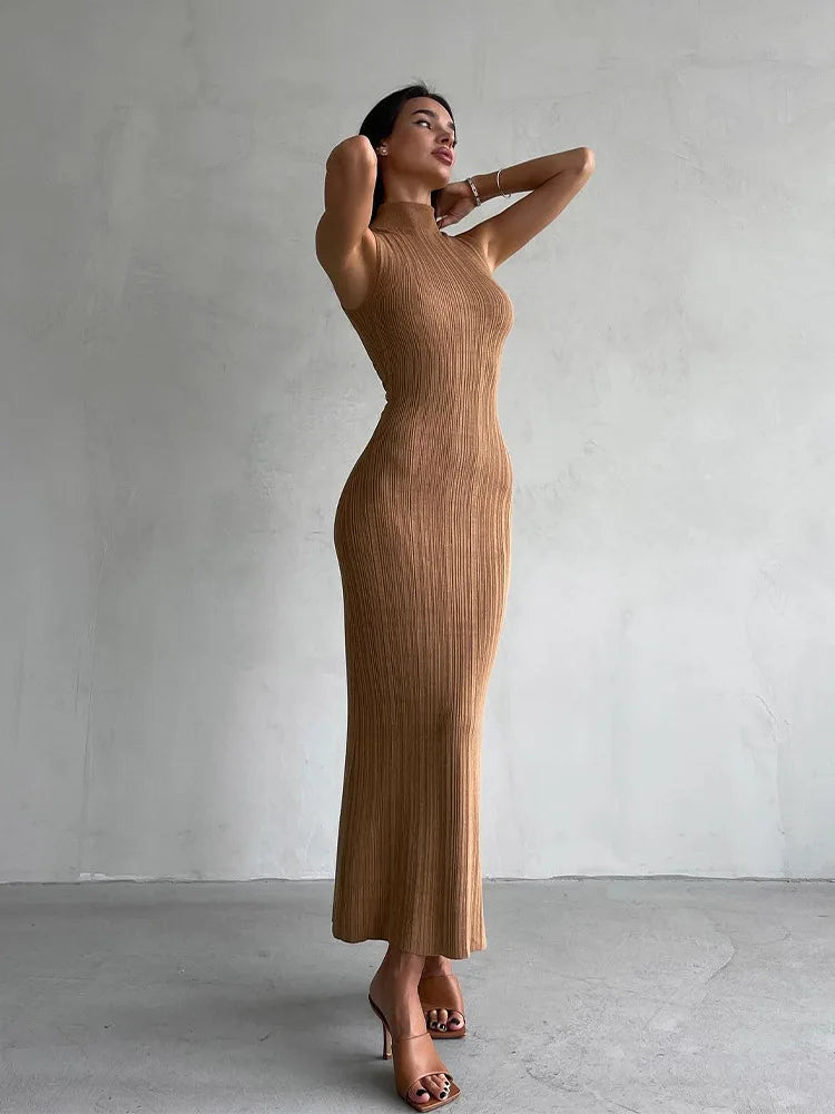 Tossy-Robe longue en fibre tricotée à col roulé pour femme, robe maxi femme, mince, élégante, mode, automne, 2023