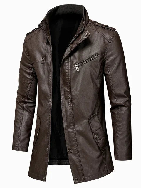 Veste en cuir de poche vintage pour hommes, manteau long, parkas chaudes, style anglais décontracté, mode automne et hiver