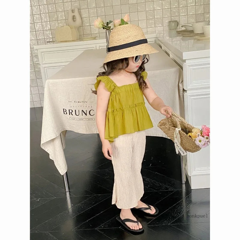 Baby Girls Suits Summer Fly Sleeve Vest Shirt+Leg Pants 2Pcs Sets Children Kids Clothing Sets Girl Outfits Set 2-6Yrs