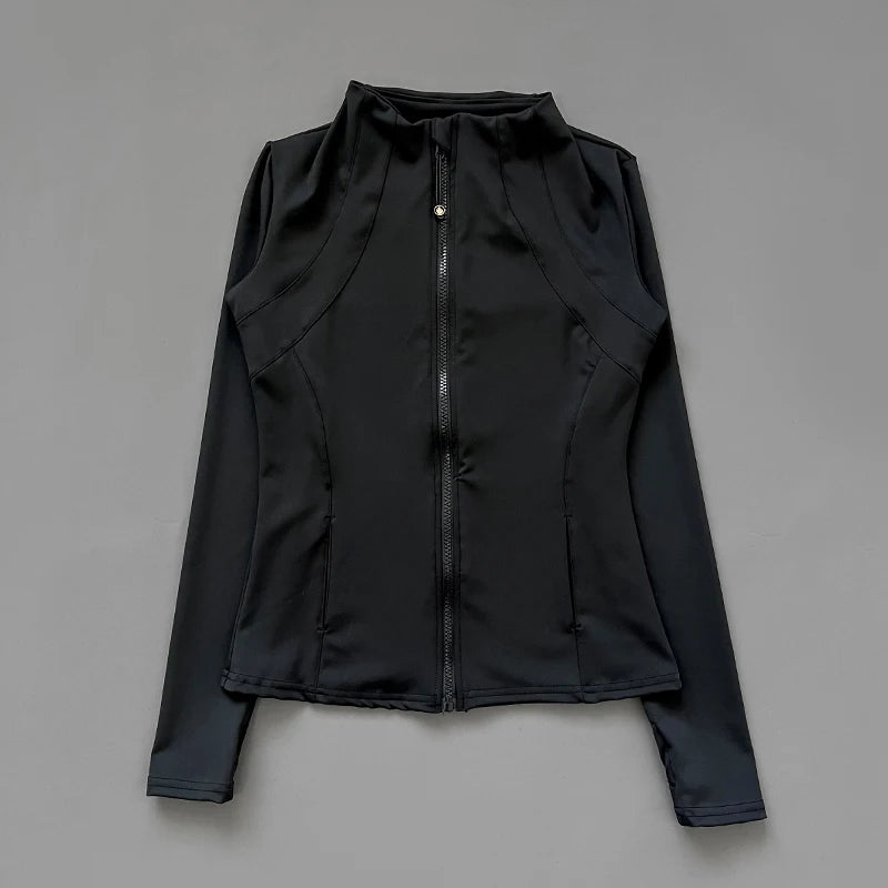 Veste de Fitness à col montant pour femmes, séchage rapide, coupe ajustée, fermeture éclair, vêtements de Yoga, manches longues, respirant, course à pied, sport, cyclisme