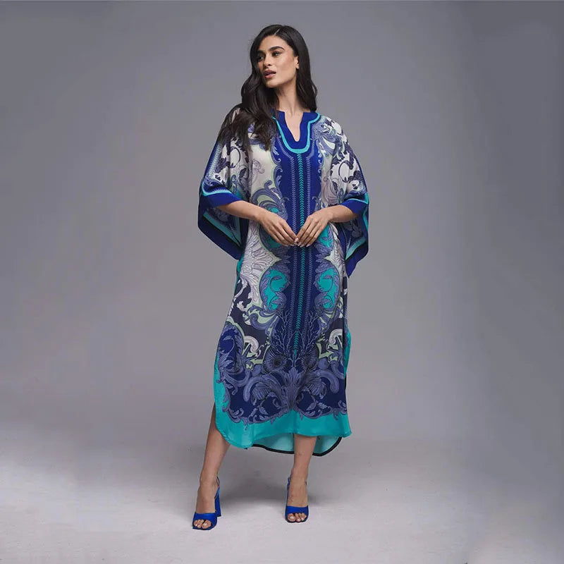 Tenues de plage pour femmes, cache-maillot de bain, robe caftan, tunique longue, Maxi, grande taille, maillot de bain imprimé Polyester