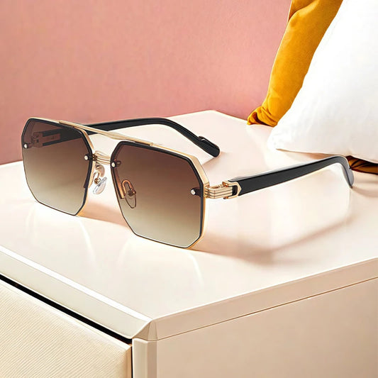 Lunettes de soleil surdimensionnées rétro à Double pont pour hommes et femmes, carrées en métal, nuances dégradées, UV400, tendance
