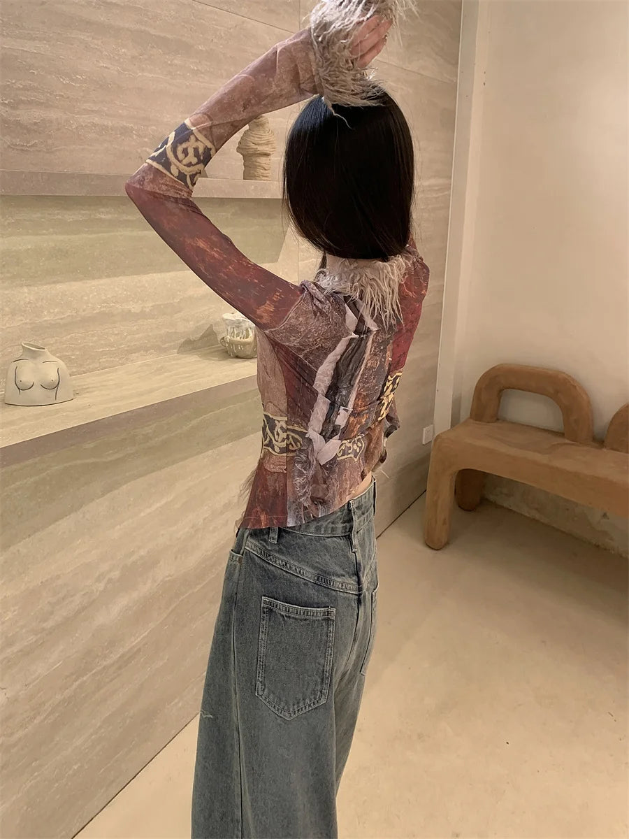 Contest ERART-Cardigans à col en fourrure pour femmes, vestes mixtes, vêtements ethniques en maille, col en V, manteau transparent, mode de créateur, printemps 2024