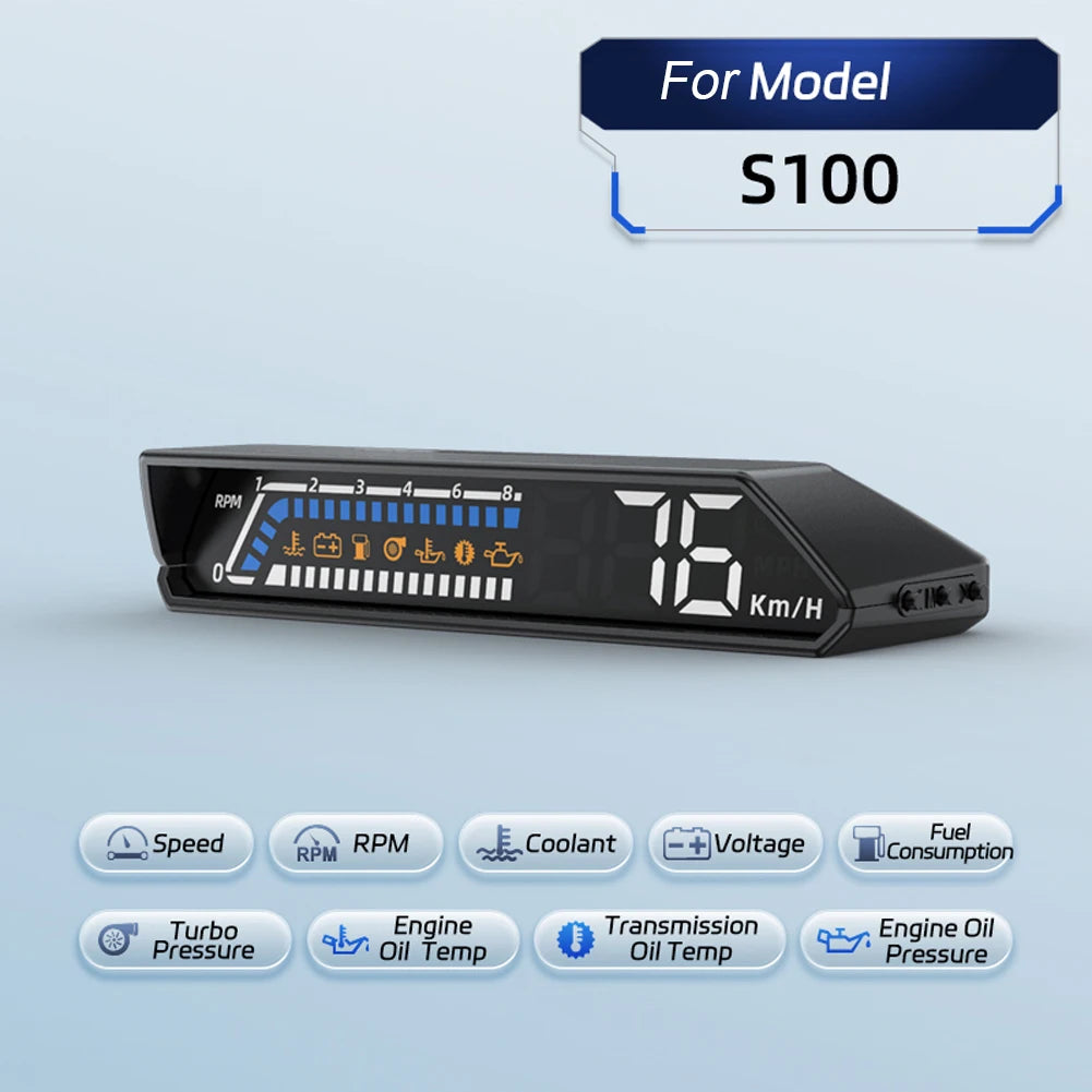 Affichage tête haute S100 Auto HUD OBD2, projection sur verre, budgétaire de pare-brise de vitesse de voiture, compteur de vitesse, alarme, accessoires électroniques