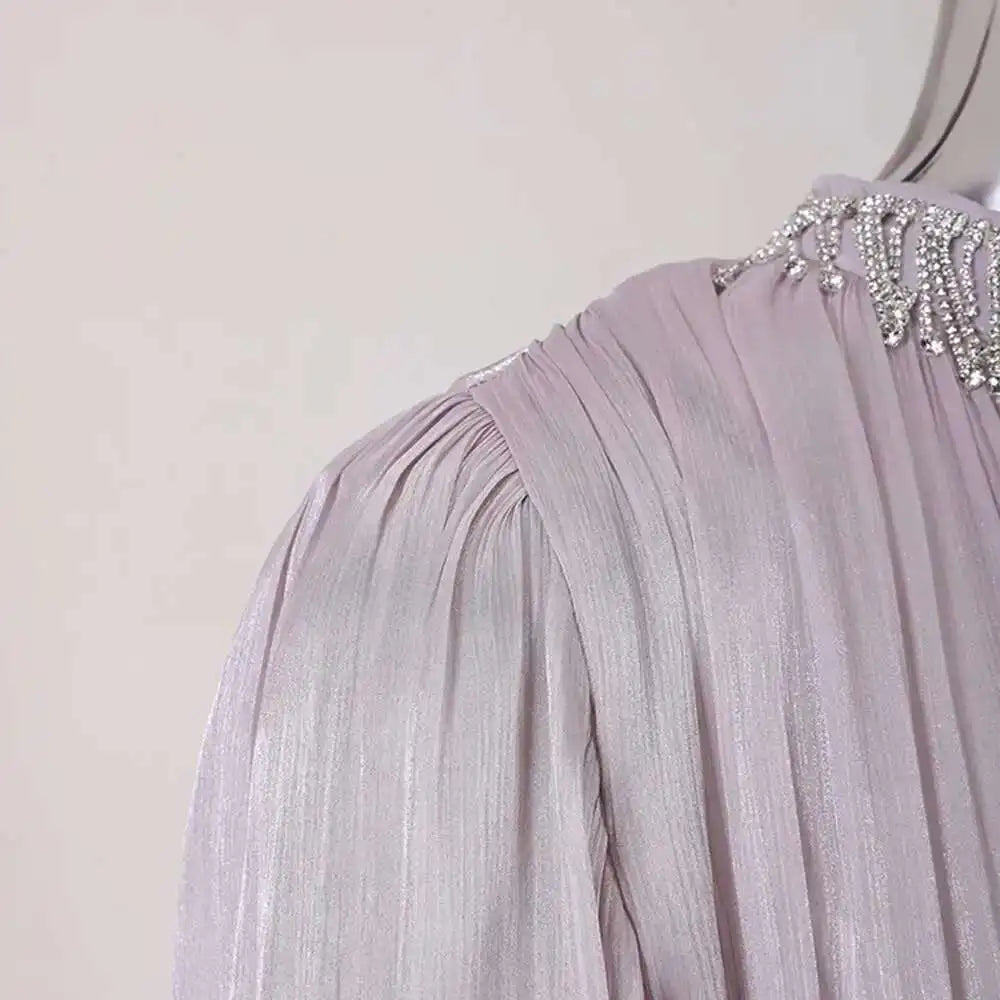 UCXQ Elegant Long Dress French Style Tassels Diamonds Fold Waist Ruffled Edges Evening Dresses Women 2025 Spring Autumn 3WQ8194