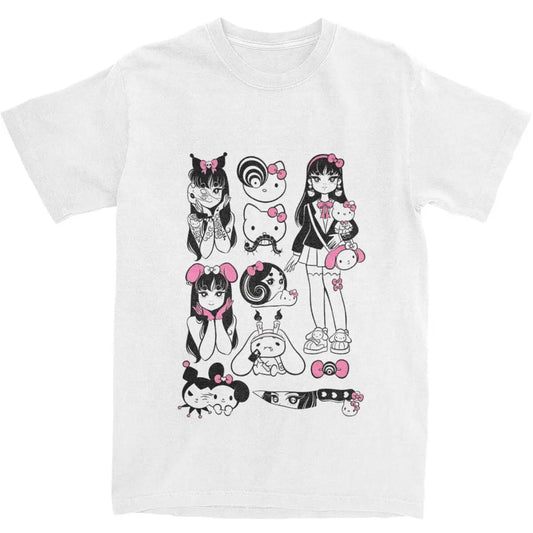 Junji Ito Tomie X Hello Kitty-T-shirt à manches courtes en coton, streetwear, tendance, col rond, grande taille 5XL, vêtements d'été