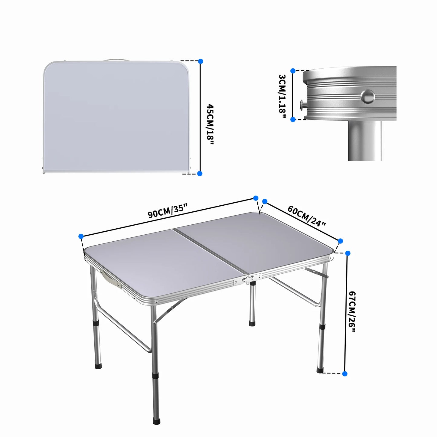 Table de Camping Portable Table pliante légère en aluminium Table de jardin réglable en 2 hauteur Table de pique-nique barbecue pour le Camping, les fêtes et