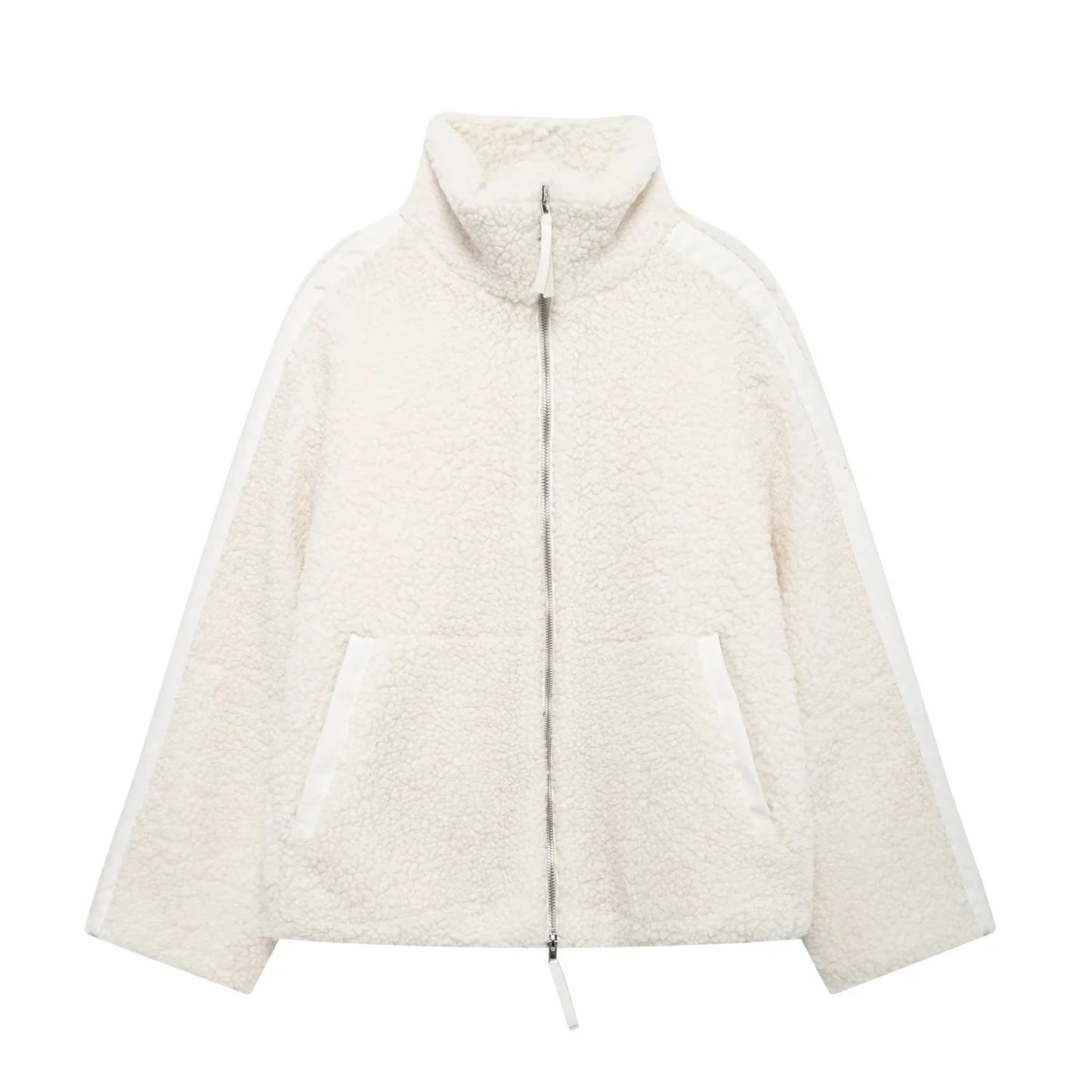 TRAFZA 2024 automne hiver décontracté femmes vestes mode Streetwear épais surdimensionné solide fermeture éclair O cou Teddy polaire dames manteaux