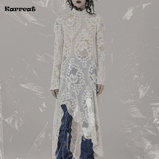 Karrcat-Robe mi-longue évidée, Broderie esthétique grunge, Gothique, Harajuku japonais, Vêtements vintage