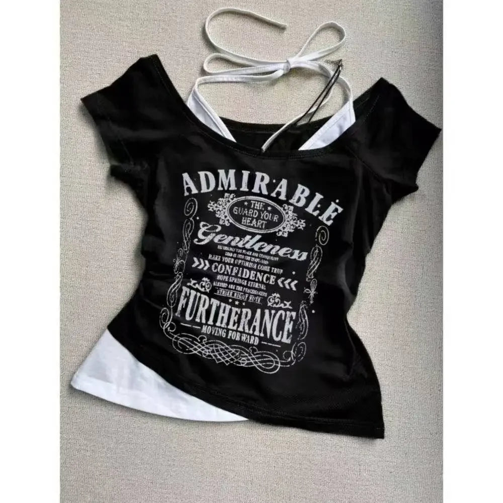 Vintage vêtements femmes imprimer Sexy Punk Streetwear mince Femme t-shirts chemise gothique décontracté Grunge t-shirts 2000s Emo Y2k haut court