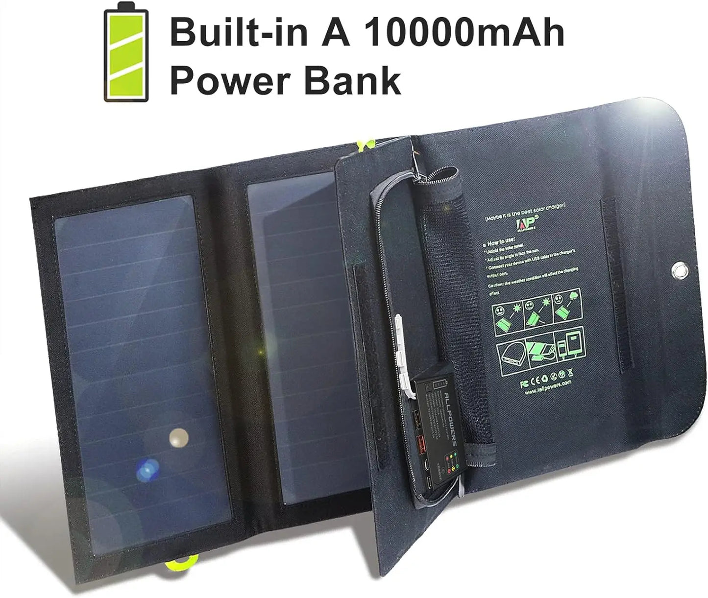 ALLPOWERS-Panneau Solaire Flexible Pliable, 5V 18V, Chargeur de Batterie à Haute Efficacité, 21W, Chargeur de Téléphone pour iPhone de Voyage