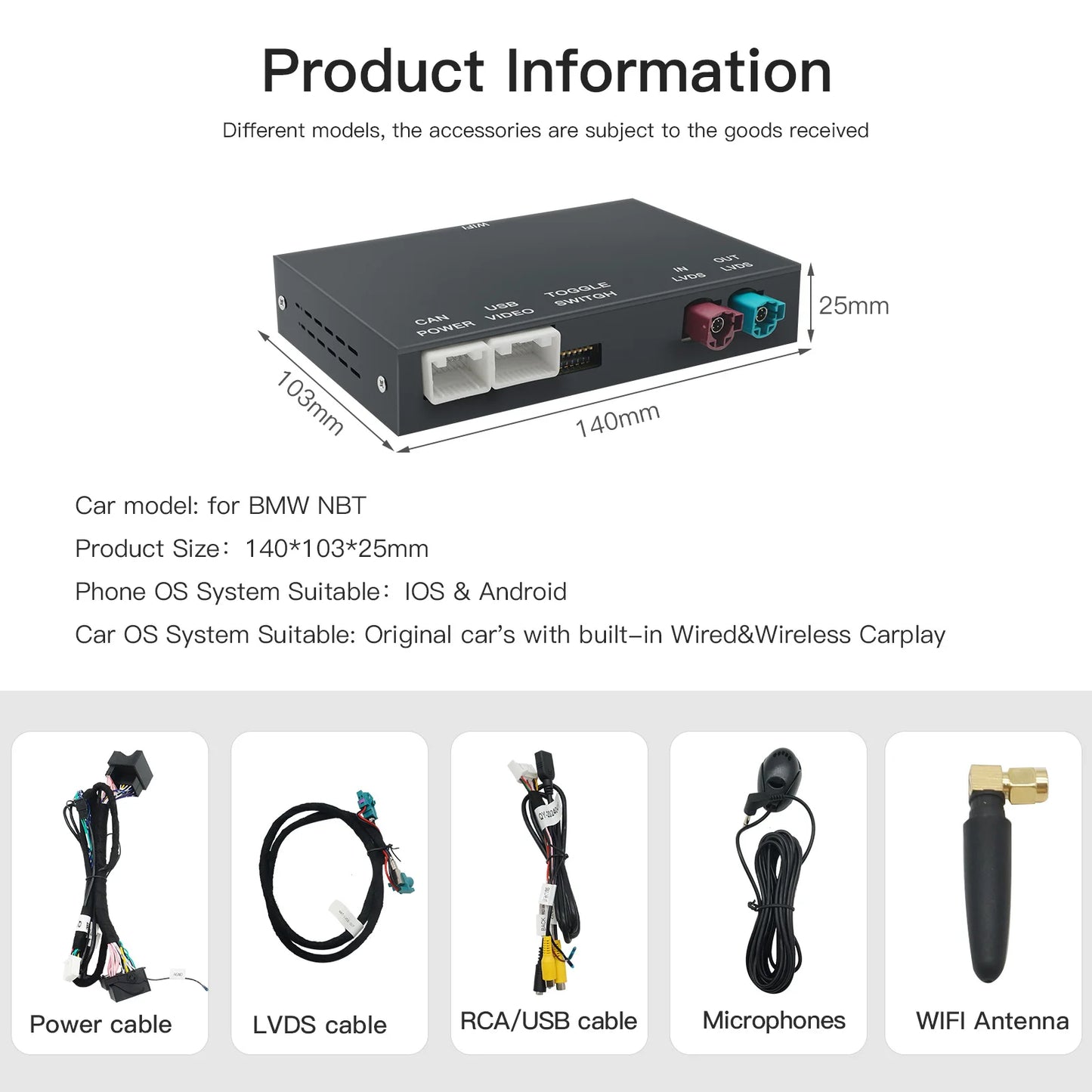 Wireless CarPlay Android Auto For BMW NBT CIC system 1 2 3 4 5 7 Series X1 X3 X4 X5 F20 F21 F23 F30 F31 F34 F35 F32 F10 F11 F48 F25 F26 F15 E60 E84 Prise en charge d'Airplay et du lien miroir, caméra OEM après-vente