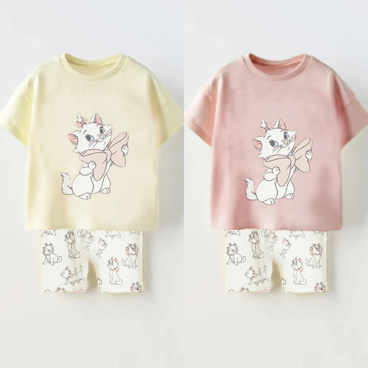 Dessin animé imprimé chaton enfants été costume décontracté ensemble enfants garçon et fille T-shirt Shorts 2 pièces/ensemble bébé manteau enfant en bas âge ensemble