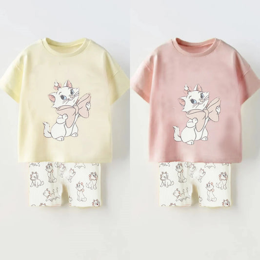 Dessin animé imprimé chaton enfants été costume décontracté ensemble enfants garçon et fille T-shirt Shorts 2 pièces/ensemble bébé manteau enfant en bas âge ensemble