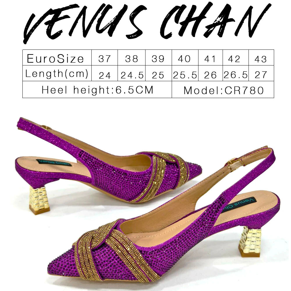 Venus Chan 2024 Design spécial haute qualité couleur Orange femmes africaines chaussures et sac ensemble avec cristal brillant pour la fête de mariage
