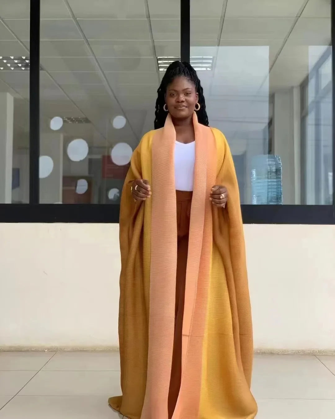 Veste caftan du moyen-orient pour femmes, manches chauve-souris, pull en laine tricoté ouvert, haut de gamme, dégradé de rides, robe longue musulmane