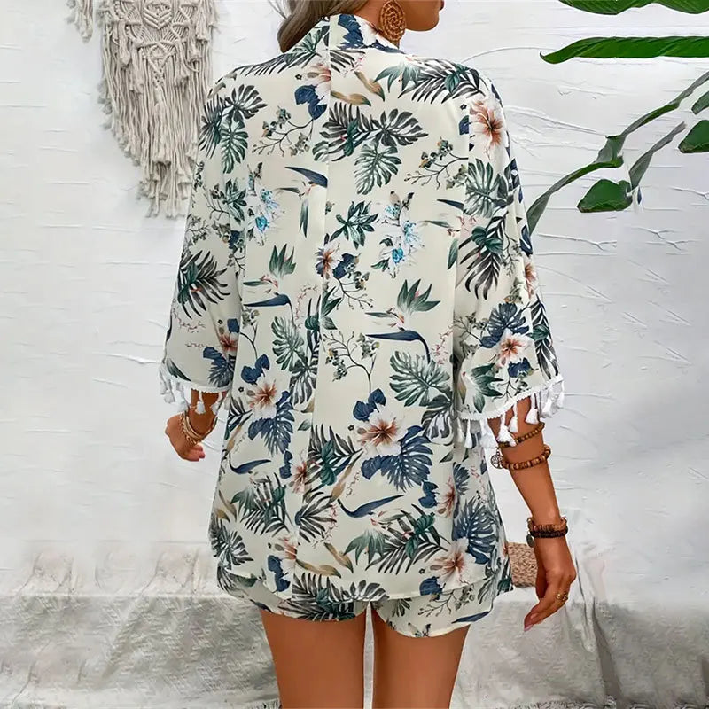 Chemise hawaïenne à manches courtes pour femmes, deux pièces, imprimée, protection solaire
