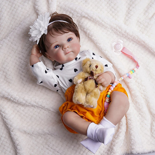 BRASTOY Reborn – poupée bébé Reborn peinte, fille réaliste avec yeux bleus, corps en Silicone de 48cm