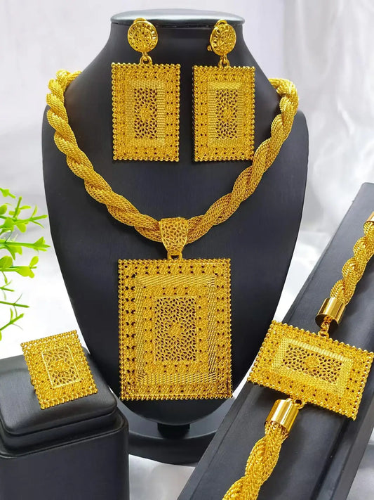 Ensemble de bijoux nigérians pour femmes, bijoux de mariage, couleur or 24K, dubaï, boucles d'oreilles de styliste africain, collier de mariée