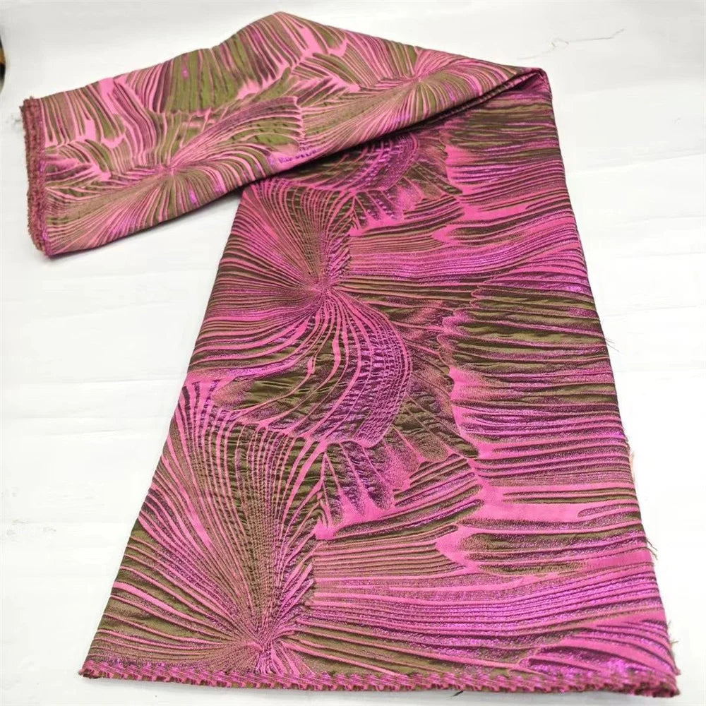Tissu de luxe Jacquard brocart africain jaune pour femmes nigérianes, motif Floral damassé doré, matériel pour robe en dentelle, Brocard Tissu 5 Yard DB14