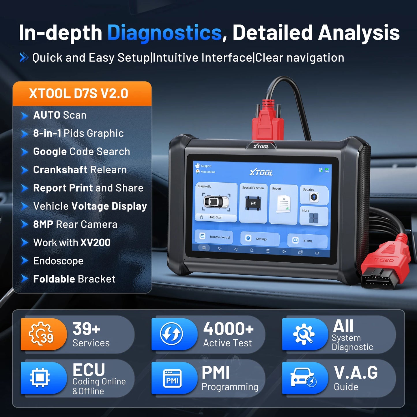 XTOadvocate-Scanner bidirectionnel pour tous les systèmes de voiture, outils de diagnostic, codage ECU, plus de 39 réinitialisations, EAU automobile, CANineau DOIP intégré, D7S